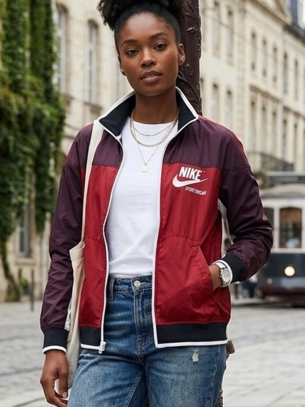 Nike Sportswear Women's Heritage Woven Track Jacket - Burgundy/Red - Size Medium
